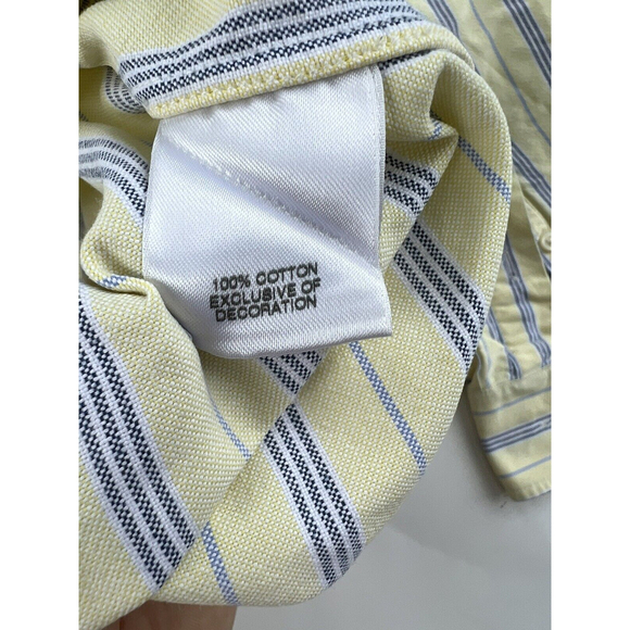 Cremieux Washed 38 XL Button Up Shirt Yellow Cream Blue Striped Long Sleeve - Picture 5 of 6